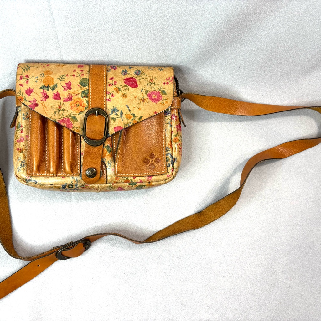 Patricia Nash Genuine Leather Boho Folksy Floral Western Tan Shoulder Bag